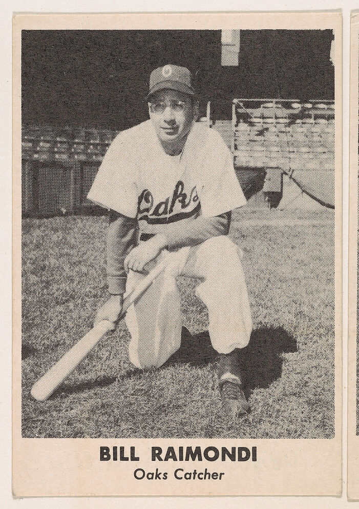Bill Raimondi, Oaks Catcher, from the Oakland Baseball Players (Oaks) series (D317), issued by Sunbeam Bread and Remar Bread, Issued by Sunbeam Bread, Commercial color lithograph 