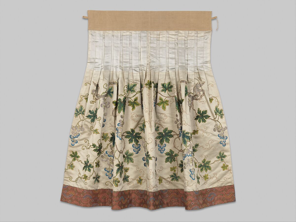 Theatrical skirt with grapevines, Silk and metallic-thread embroidery on silk satin, brocade borders, China 