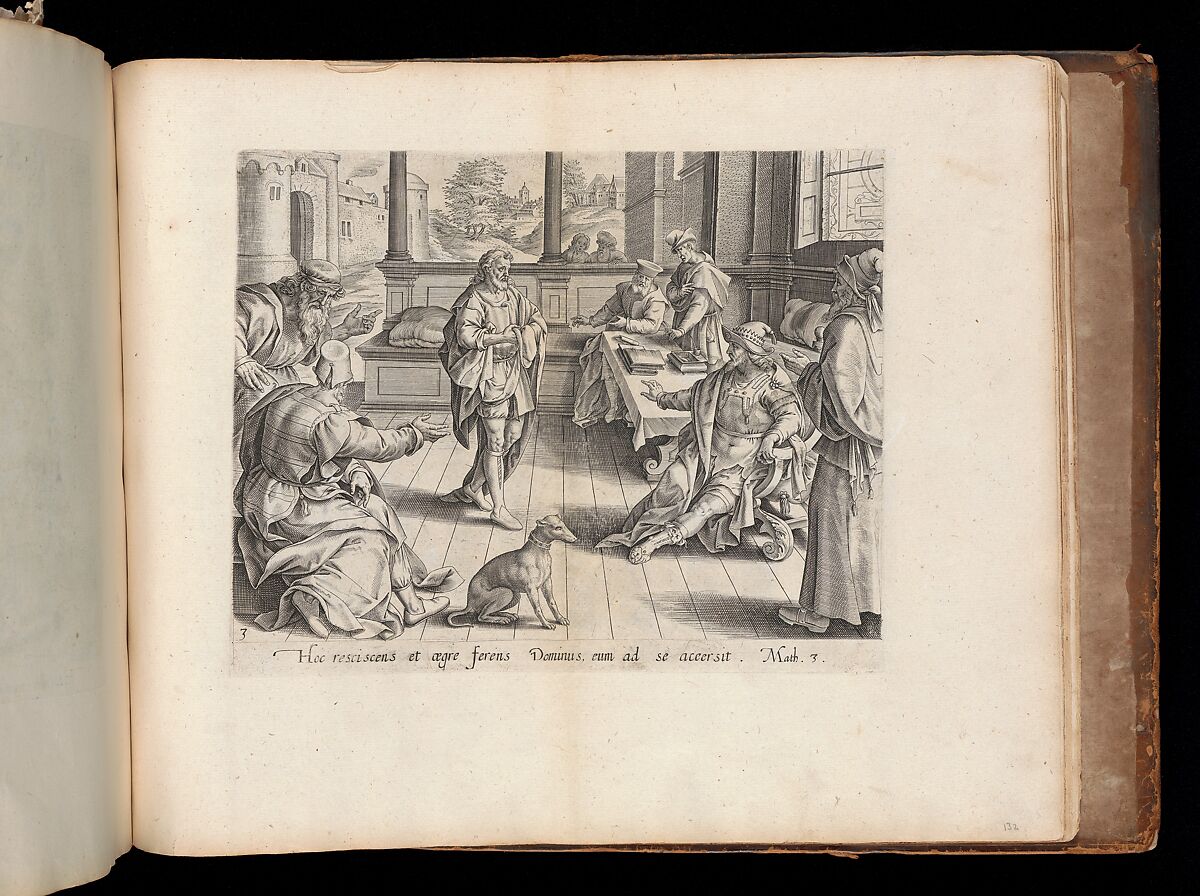 The King Summoning the Servant, from The Parable of the Unmerciful Servant, bound in "Thesaurus Sacrarum historiarum Veteris et Novi Testamenti", Anonymous, Netherlandish, 16th century, Engraving 