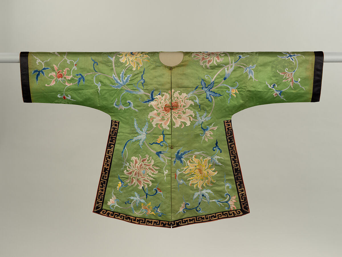 Theatrical jacket for a court lady, Silk thread embroidery on silk satin, China 