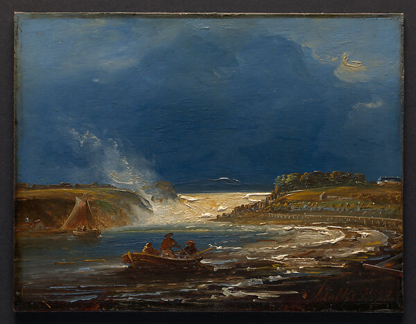 View of the Sarpsfossen, Peder Balke (Norwegian, Helgøya, Nes 1804–1887 Oslo (Kristiania)), Oil on cardboard 