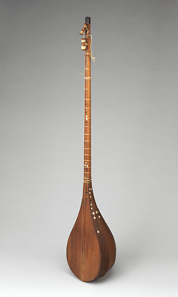 Dutar, Wood, wound silk strings, button inlay, Afghan