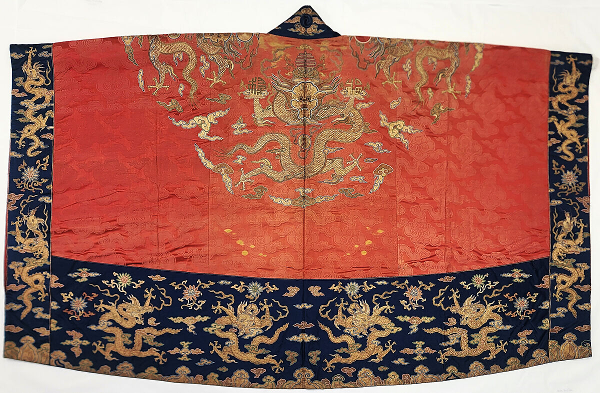 Daoist priest’s ritual robe with dragons, Silk and metal thread embroidery on silk satin, China