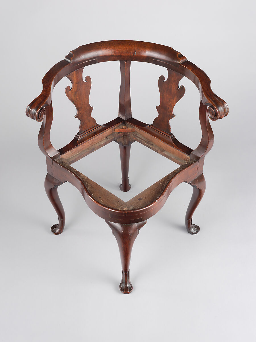 Corner chair, Attributed to Joseph Armitt (American, 1715–1747), Walnut, yellow pine; leather (modern), American