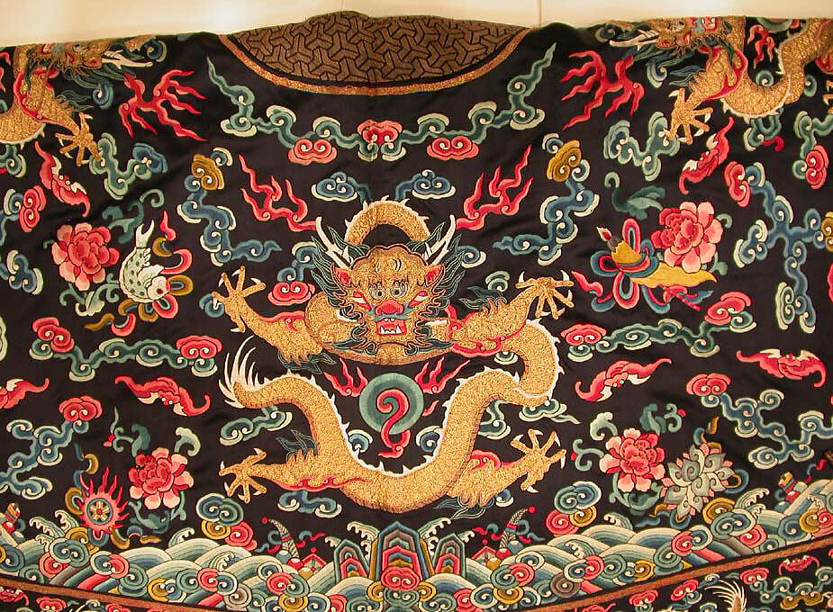Man's Audience Robe (Chaofu), Silk satin embroidered with silk and metallic thread, China