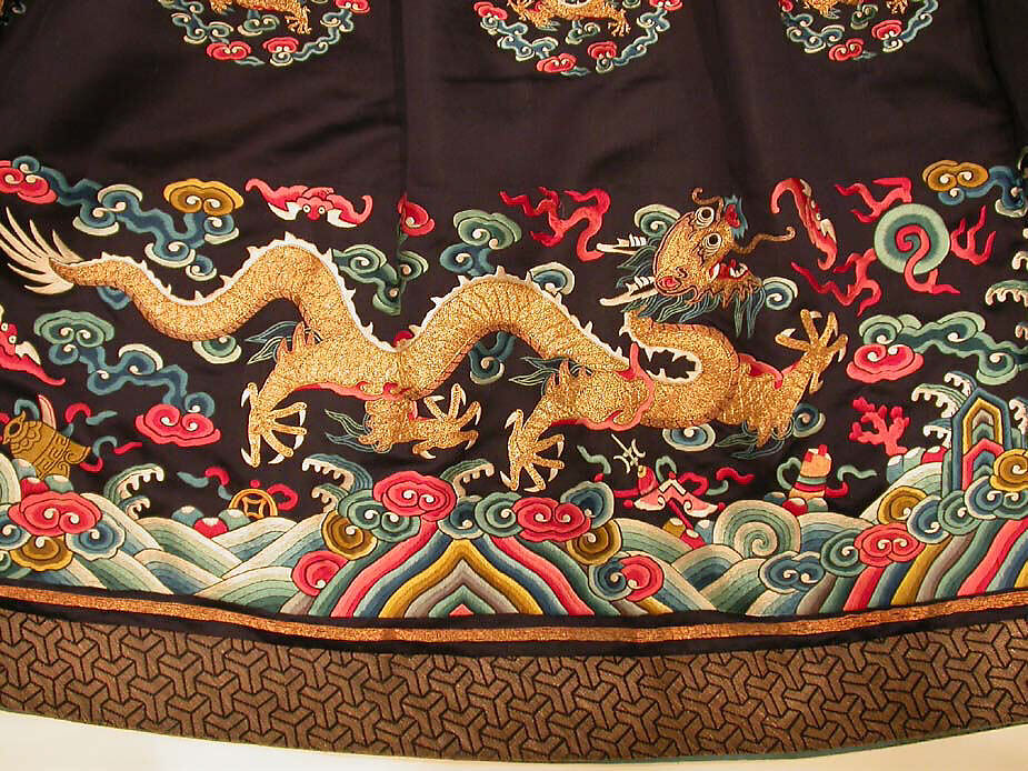 Man's Audience Robe (Chaofu), Silk satin embroidered with silk and metallic thread, China