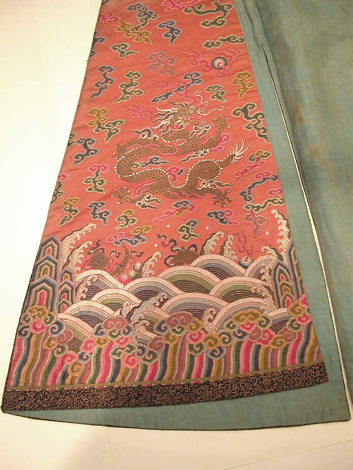 Woman's Robe of State, Silk and metallic thread embroidery on silk satin weave patterned with extra continuous wefts, China