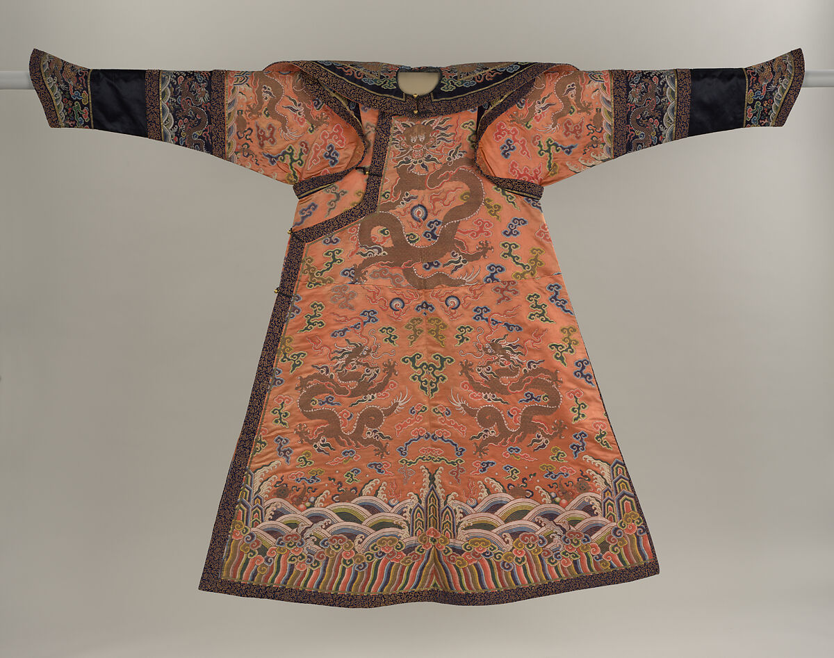 Woman's Robe of State, Silk and metallic thread embroidery on silk satin weave patterned with extra continuous wefts, China