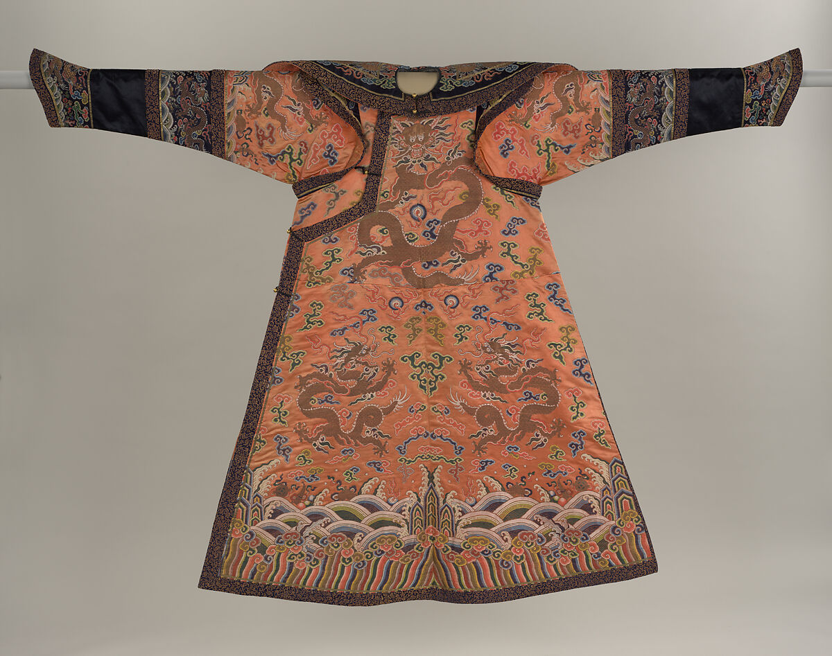 Woman's Robe of State, Silk and metallic thread embroidery on silk satin weave patterned with extra continuous wefts, China 