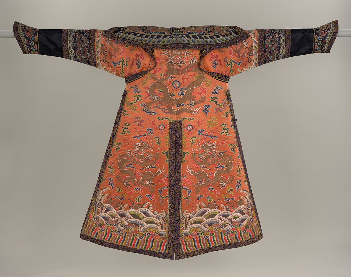 Woman's Robe of State, Silk and metallic thread embroidery on silk satin weave patterned with extra continuous wefts, China