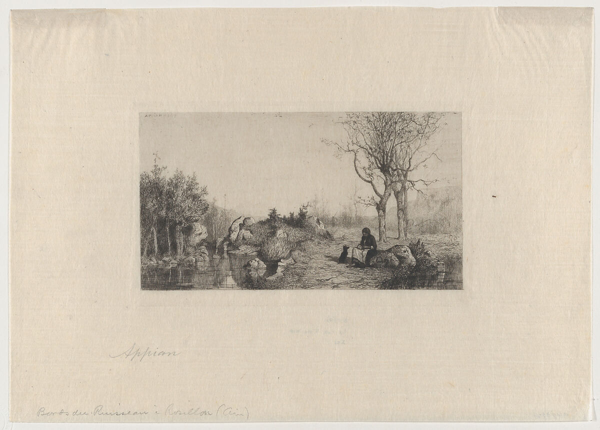 At the Bank of the Stream in Rossillon (Ain), Adolphe Appian (French, Lyon 1818–1898 Lyon), Etching; first of five states 