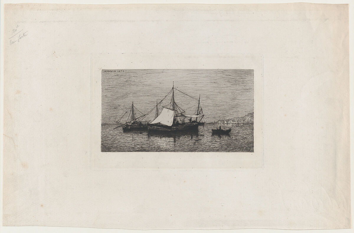Costal Navigation Boats (Coast of Italy), Adolphe Appian (French, Lyon 1818–1898 Lyon), Etching; first state of three 