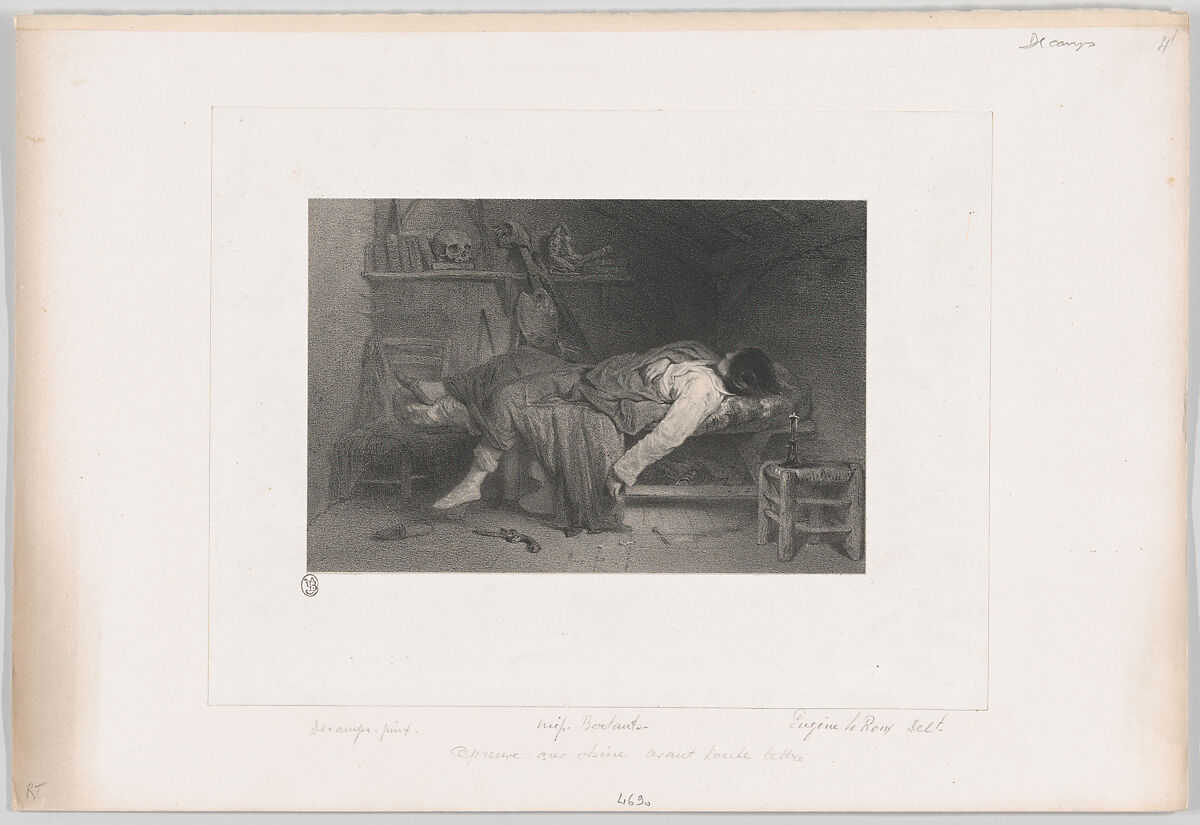 Le Suicide, from "Les Artistes Contemporains", Eugène Leroux (French, Caen 1807–1863 Paris), Lithograph on chine collé; proof