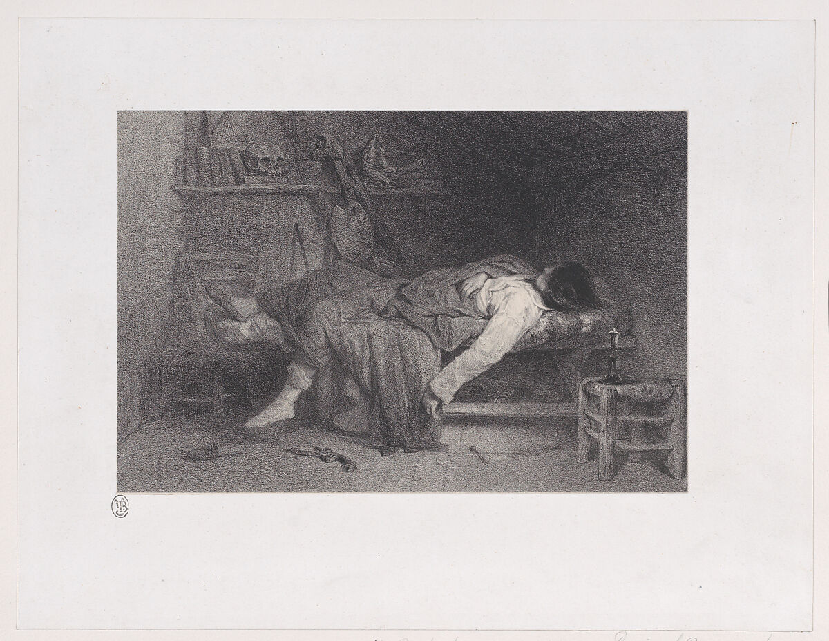 Le Suicide, from "Les Artistes Contemporains", Eugène Leroux (French, Caen 1807–1863 Paris), Lithograph on chine collé; proof