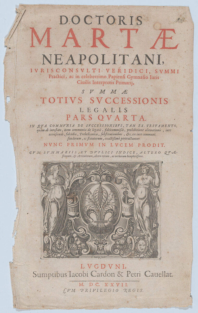 Title page vignette for 'Doctoris Martae Neapolitani', Charles Audran (French, Paris 1594–1674 Paris), Etching 