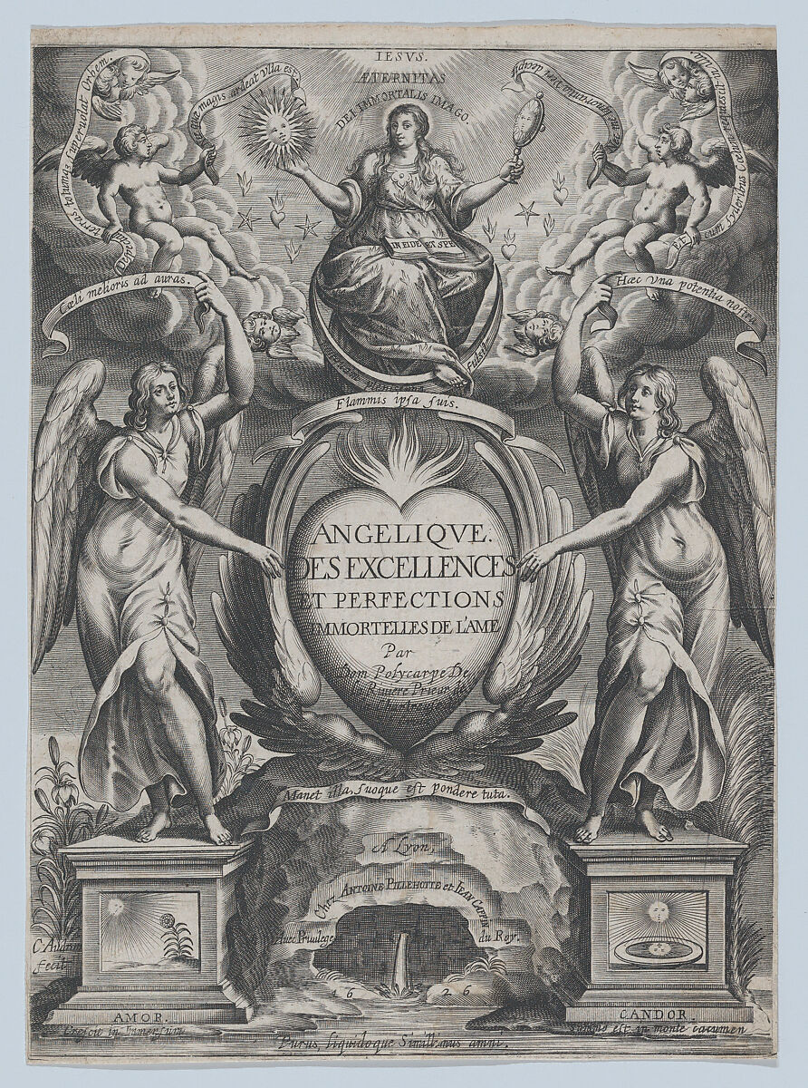 Frontispiece for 'Angélique des excellences de l'âme', Charles Audran (French, Paris 1594–1674 Paris), Etching 