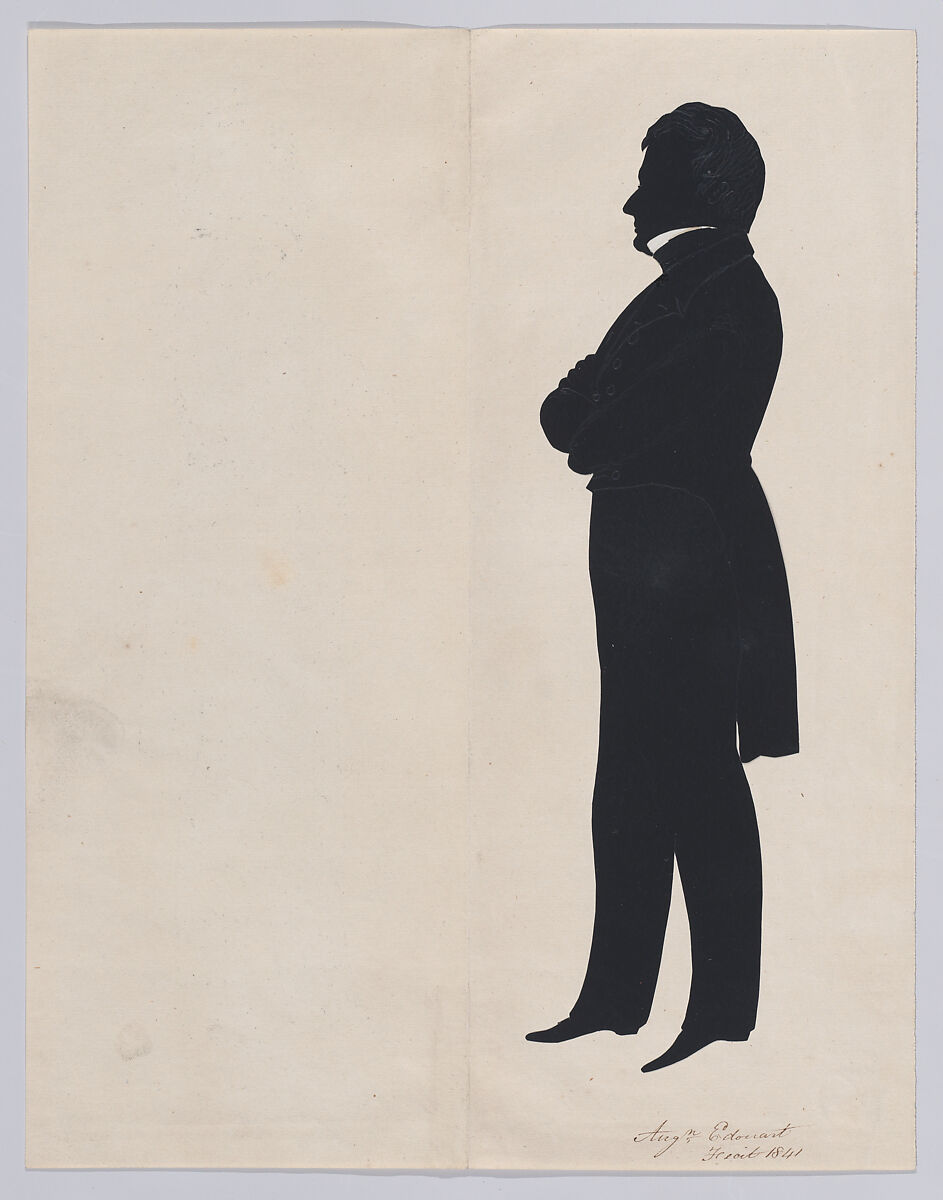 Portrait of a Man, Full-length, Facing Left, with Arms Folded and a White Collar, Auguste Edouart (French, 1789–1861), Cut black paper 