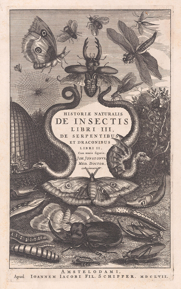 Title Page, "Historiae Naturalis de Insectus, Libri II", John Jonston (Polish, 1603–1675), Etching and engraving 