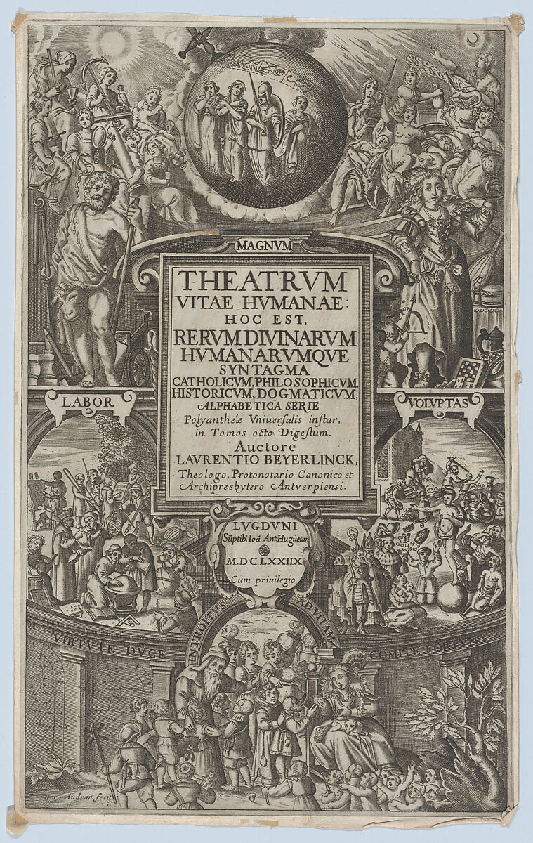 Frontispiece for 'Theatrum Vitae Humanae', Girard Audran (French, Lyons 1640–1703 Paris), Etching 
