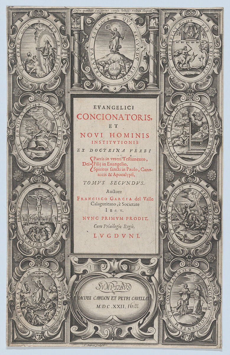 Frontispiece for Evangelicus Concionatoris, et Novi Hominis Institutionis, Charles Audran (French, Paris 1594–1674 Paris), Etching 