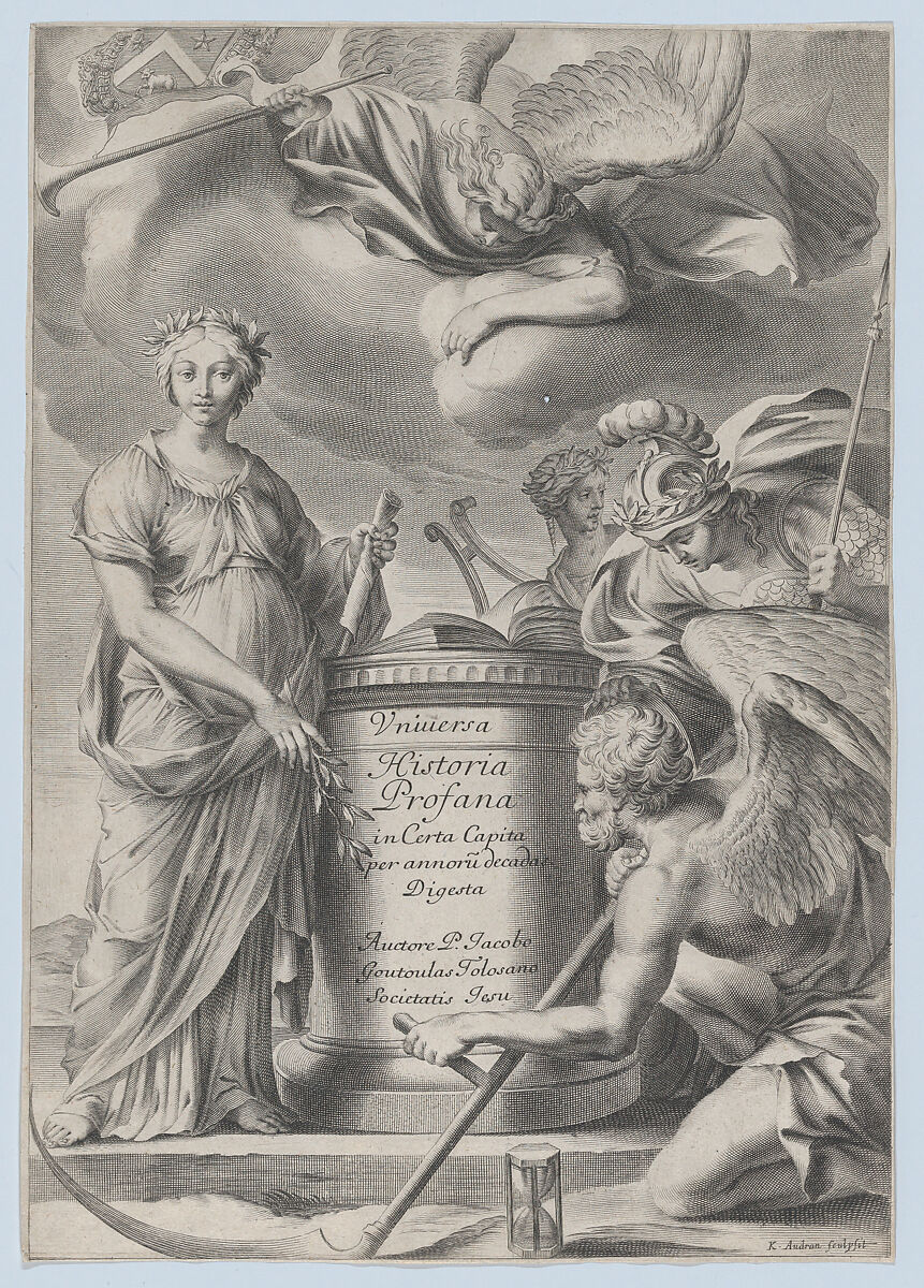 Frontispiece for Vnuiersa Historia Profana, Charles Audran (French, Paris 1594–1674 Paris), Etching 