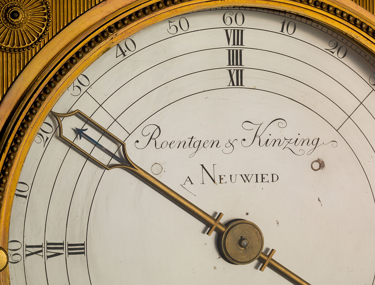 Obelisk clock with a Franklin movement, Case maker: David Roentgen (German, Herrnhaag 1743–1807 Wiesbaden, master 1780), Oak, thuya burl wood, gilded bronze, silver, and steel, German, Neuwied am Rhein