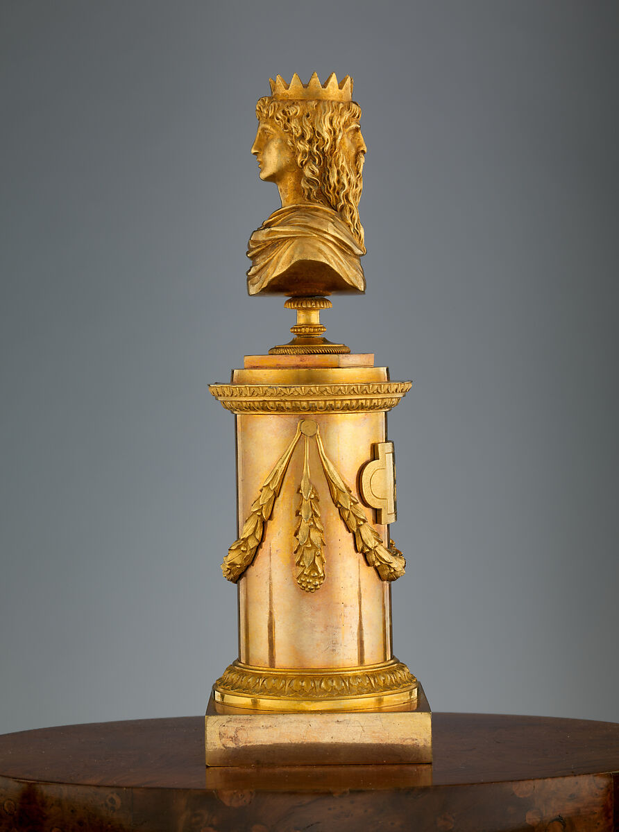 Obelisk clock with a Franklin movement, Case maker: David Roentgen (German, Herrnhaag 1743–1807 Wiesbaden, master 1780), Oak, thuya burl wood, gilded bronze, silver, and steel, German, Neuwied am Rhein