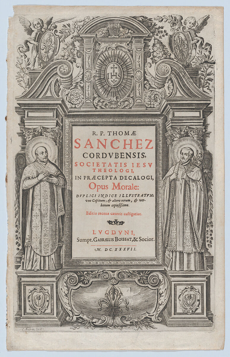 Frontispiece for 'Opus morale in praecepta Decalogi', Charles Audran (French, Paris 1594–1674 Paris), Etching 