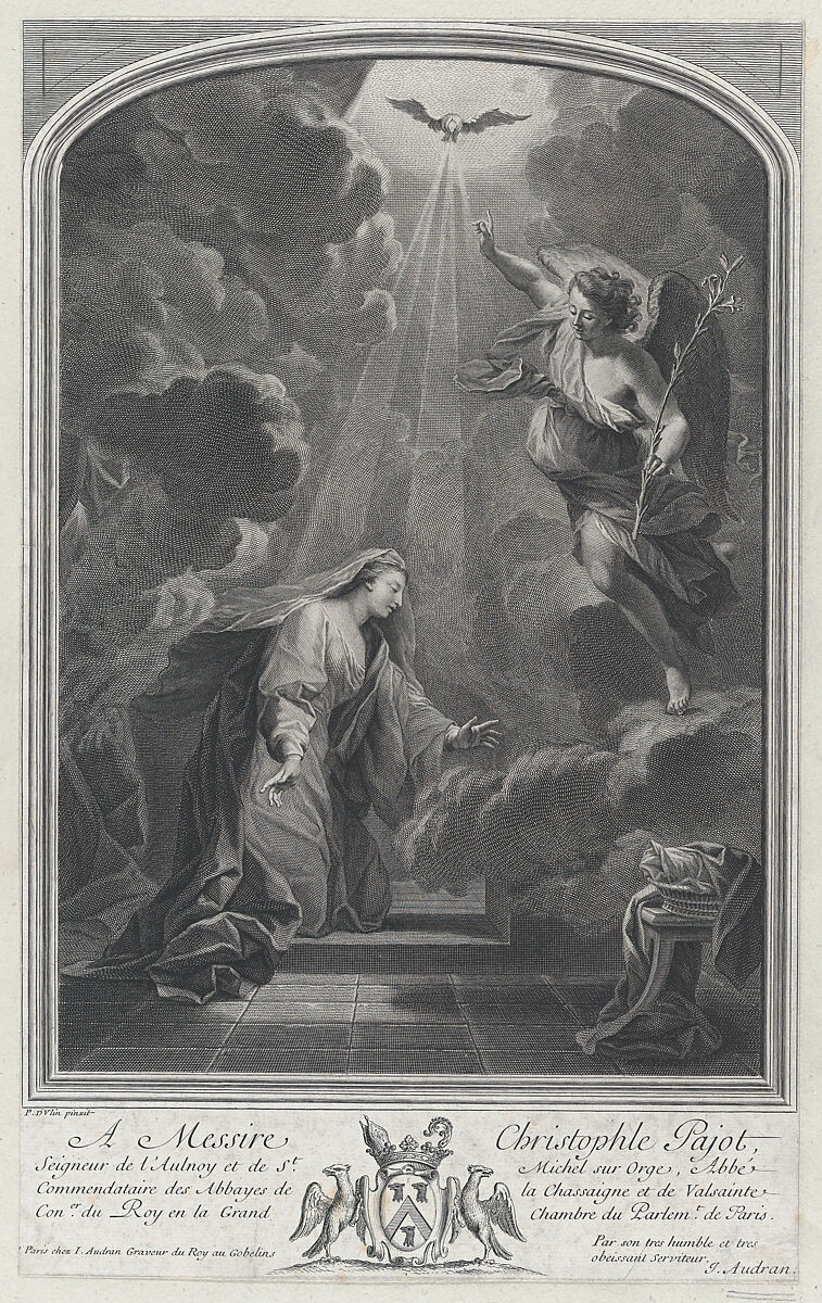 The Annunciation, Jean Audran (French, Lyons 1667–1756 Paris), Etching 