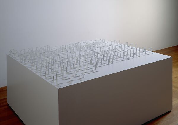 Incomplete Open Cubes, Sol LeWitt (American, Hartford, Connecticut 1928–2007 New York), 122 Painted wooden structures and pencil on painted wooden base 