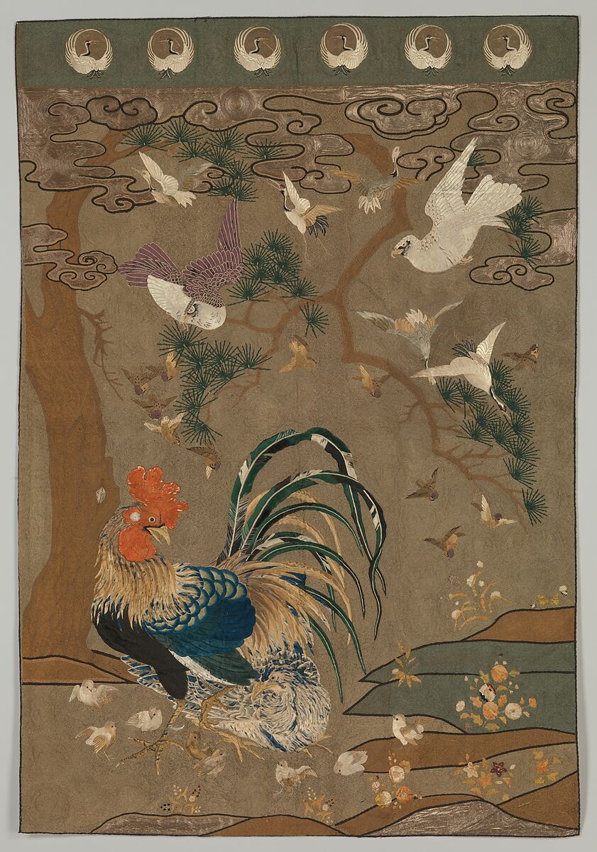 Panel, Silk, metallic thread, Japan 