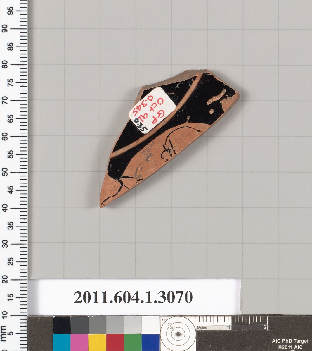 Terracotta fragment of a kylix (drinking cup), Terracotta, Greek, Attic