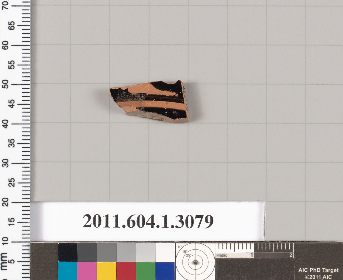 Terracotta fragment of a kylix (drinking cup), Terracotta, Greek, Attic