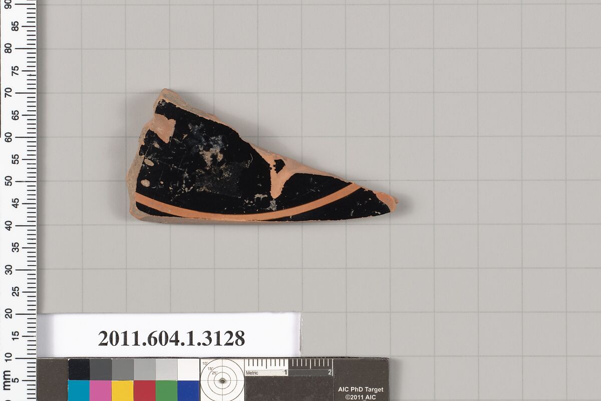 Terracotta fragment of a kylix (drinking cup), Terracotta, Greek, Attic