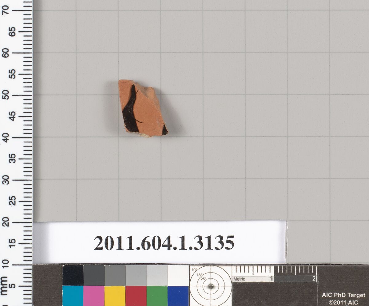 Terracotta fragment of a kylix (drinking cup), Terracotta, Greek, Attic