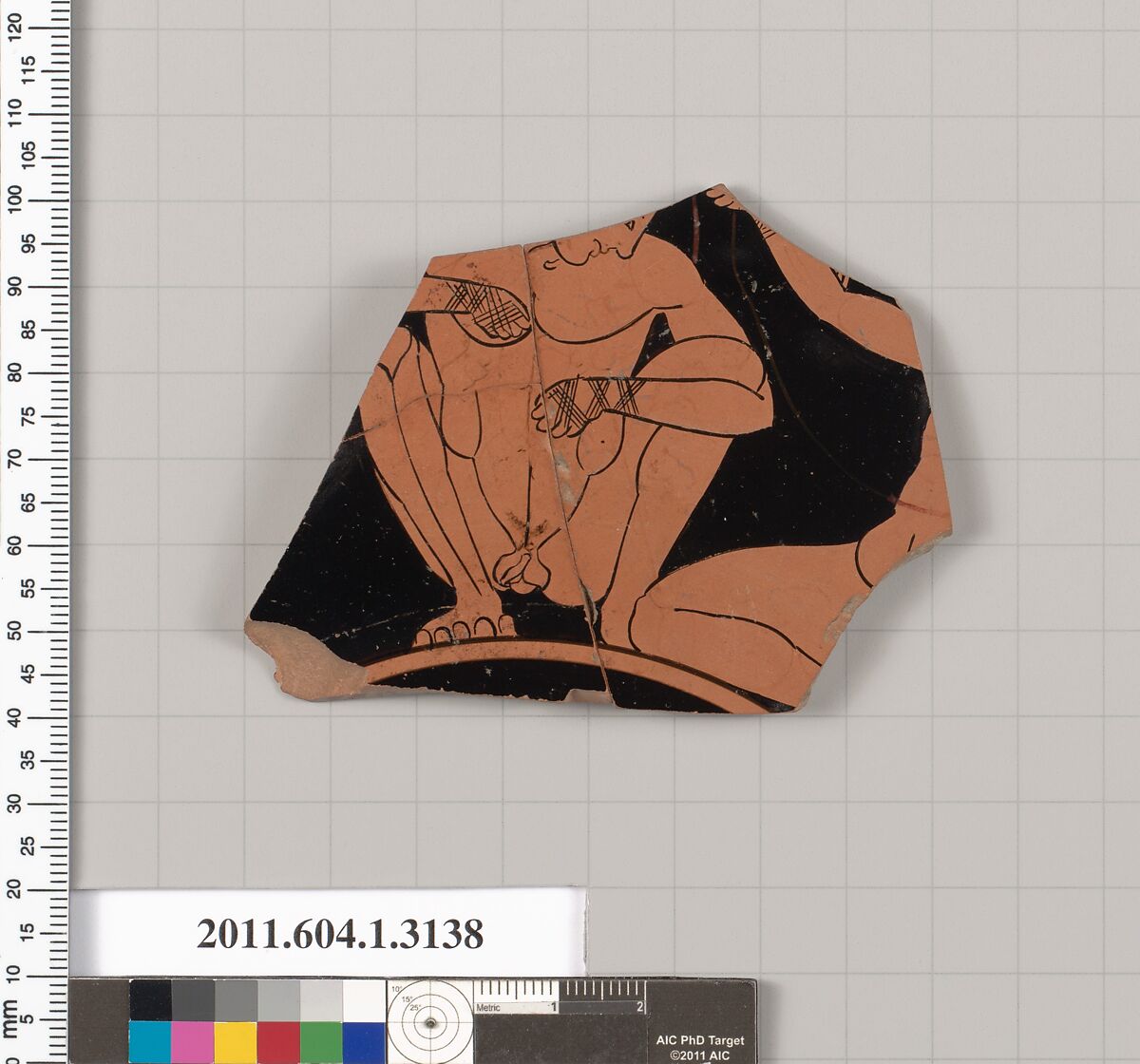 Terracotta fragment of a kylix (drinking cup), Terracotta, Greek, Attic