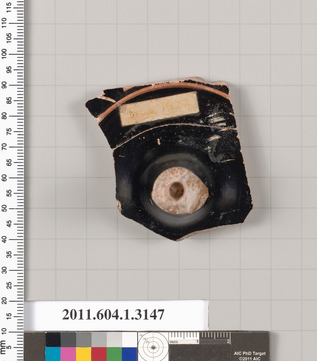 Terracotta fragment of a kylix (drinking cup), Terracotta, Greek, Attic