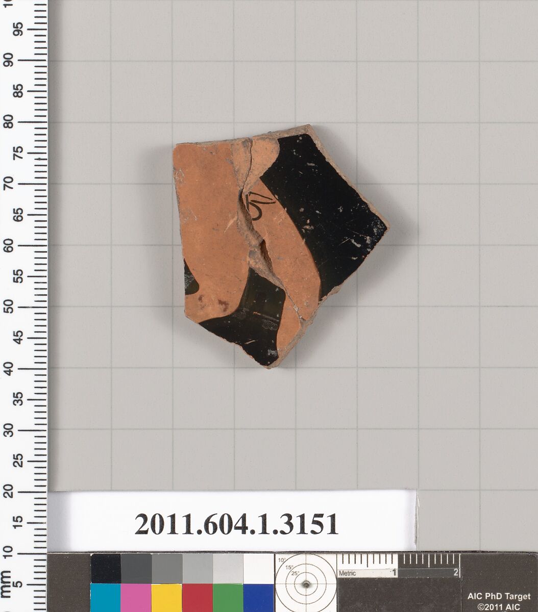 Terracotta fragment of a kylix (drinking cup), Terracotta, Greek, Attic
