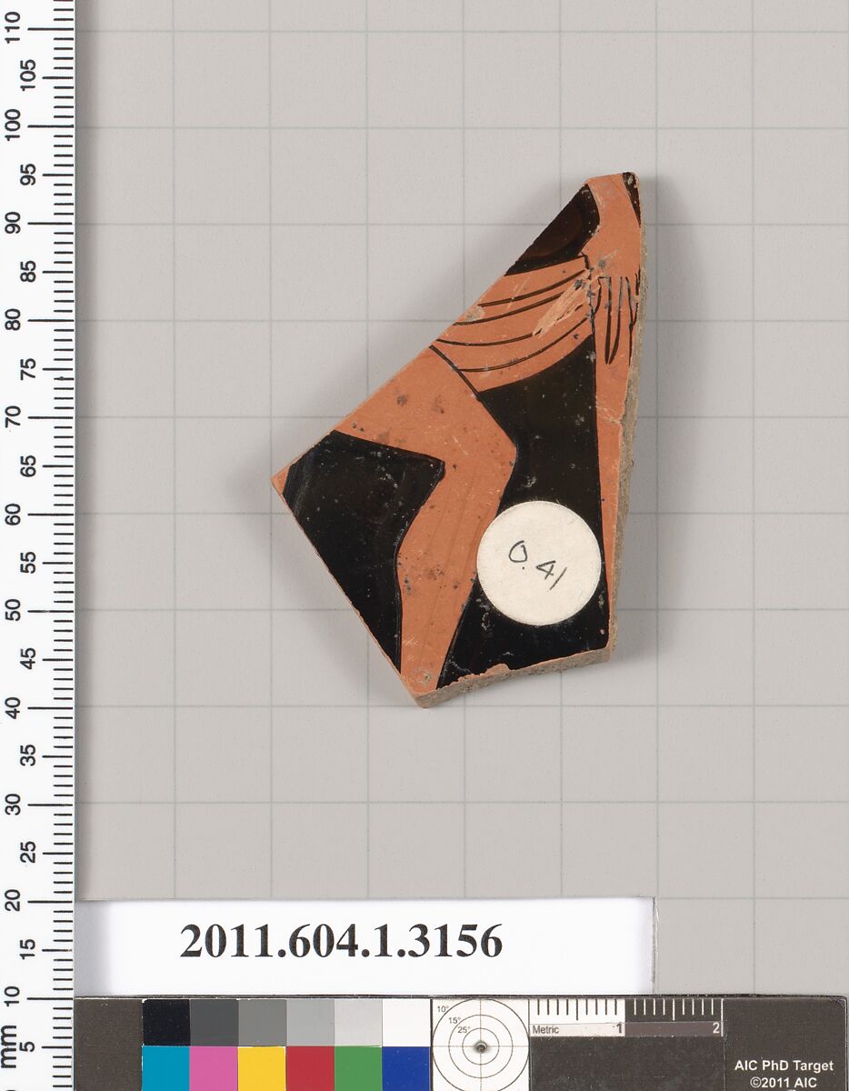 Terracotta fragment of a kylix (drinking cup), Terracotta, Greek, Attic