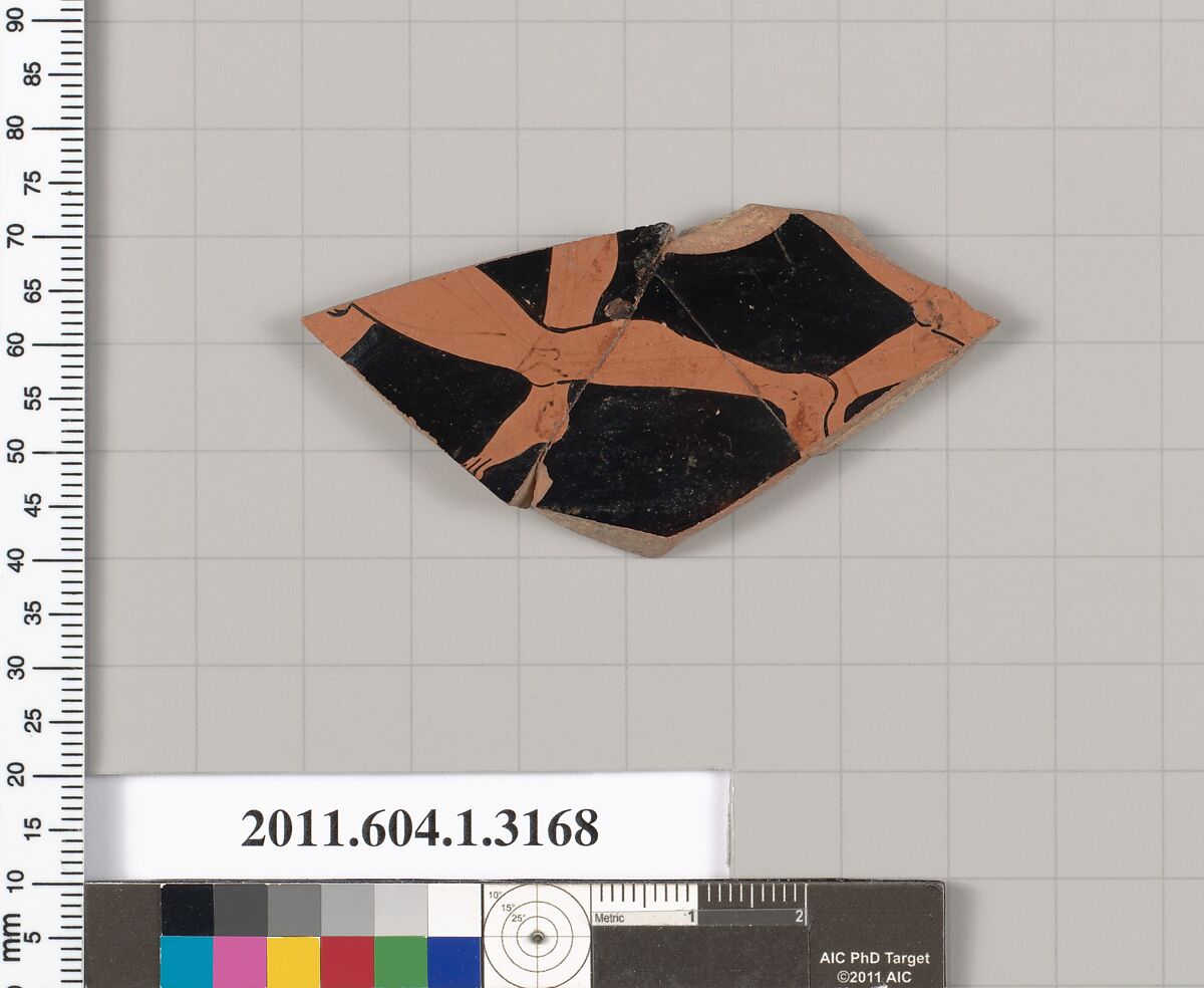 Terracotta fragment of a kylix (drinking cup), Terracotta, Greek, Attic