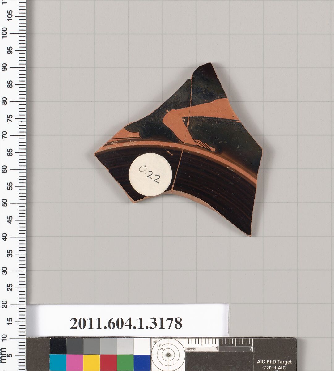 Terracotta fragment of a kylix (drinking cup), Terracotta, Greek, Attic