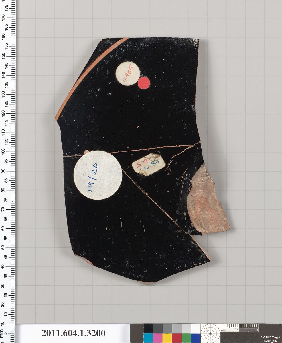Terracotta fragment of a kylix (drinking cup), Terracotta, Greek, Attic