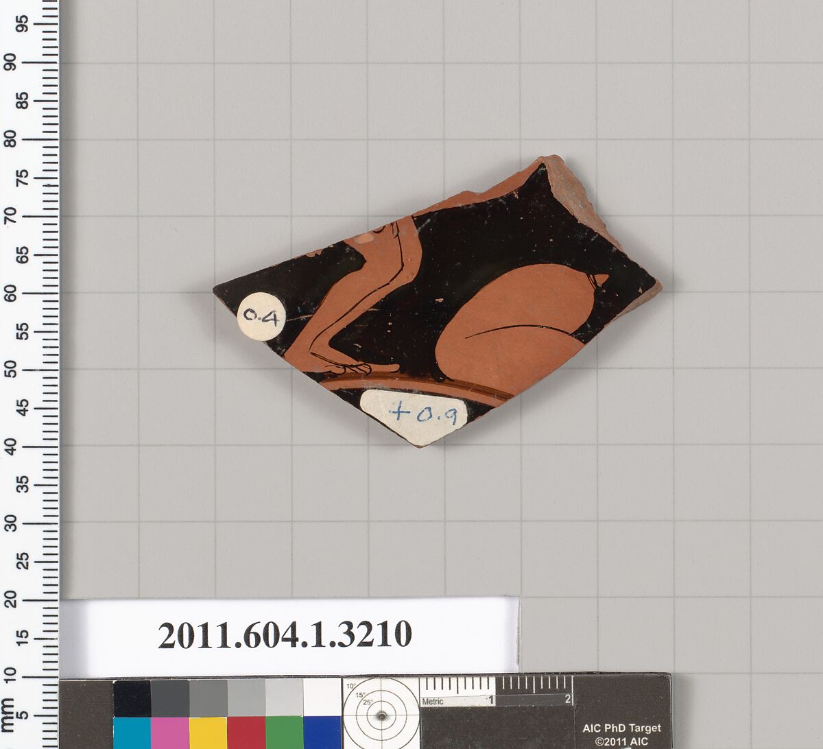 Terracotta fragment of a kylix (drinking cup), Terracotta, Greek, Attic