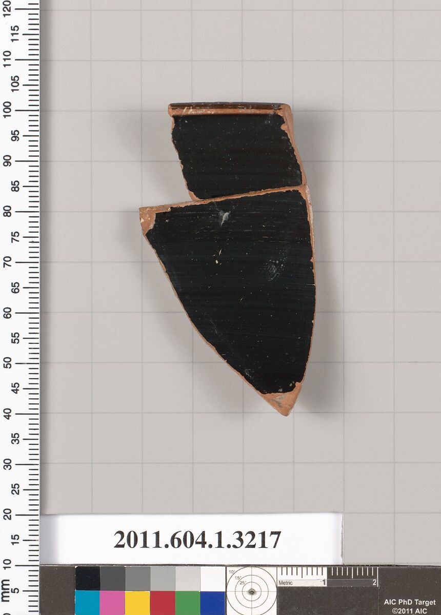 Terracotta fragment of a kylix (drinking cup), Terracotta, Greek, Attic