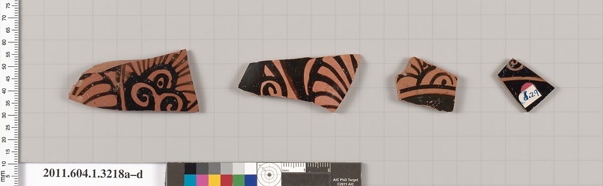 Terracotta fragments of kylikes (drinking cups), Terracotta, Greek, Attic