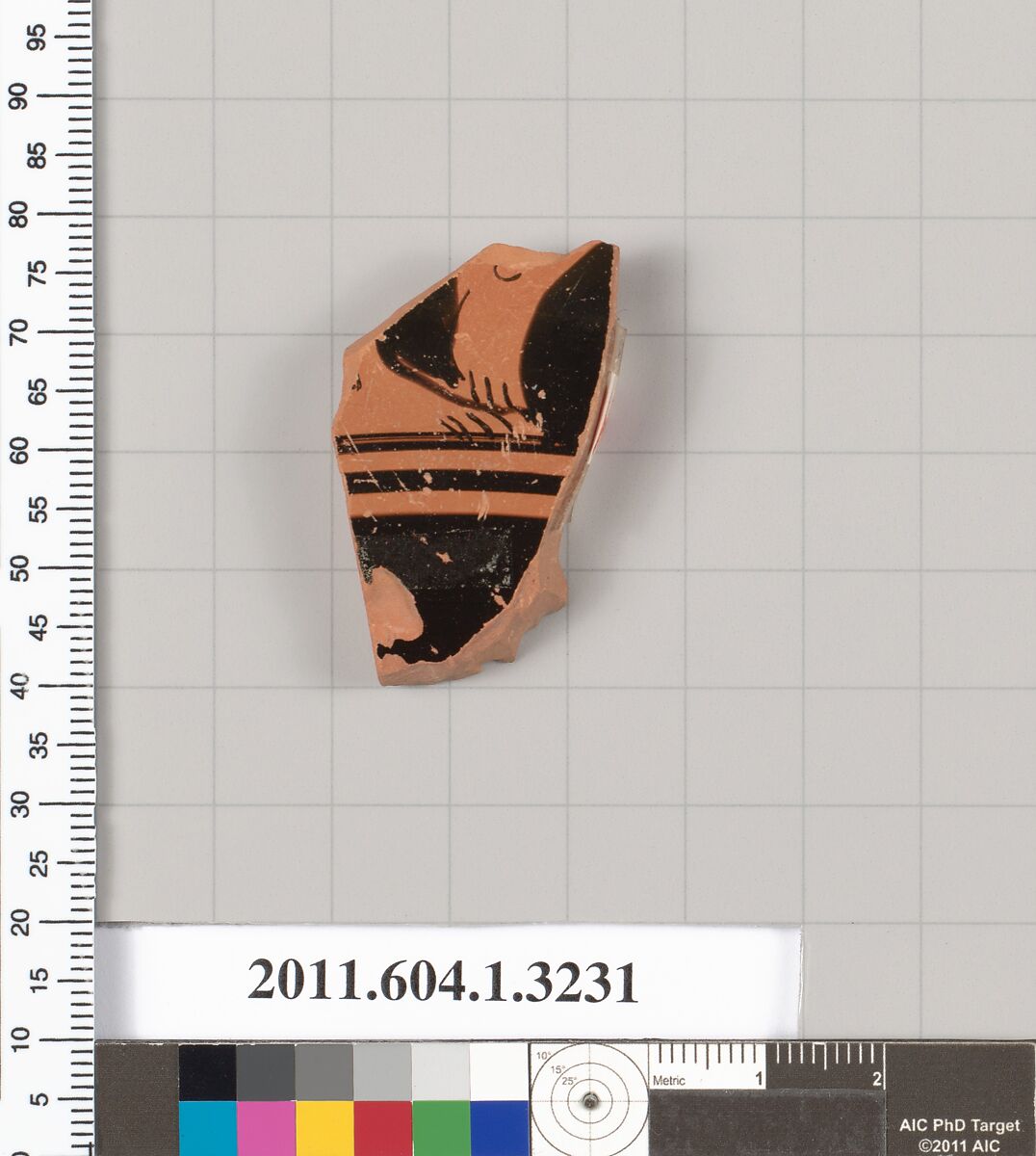 Terracotta fragment of a kylix (drinking cup), Terracotta, Greek, Attic