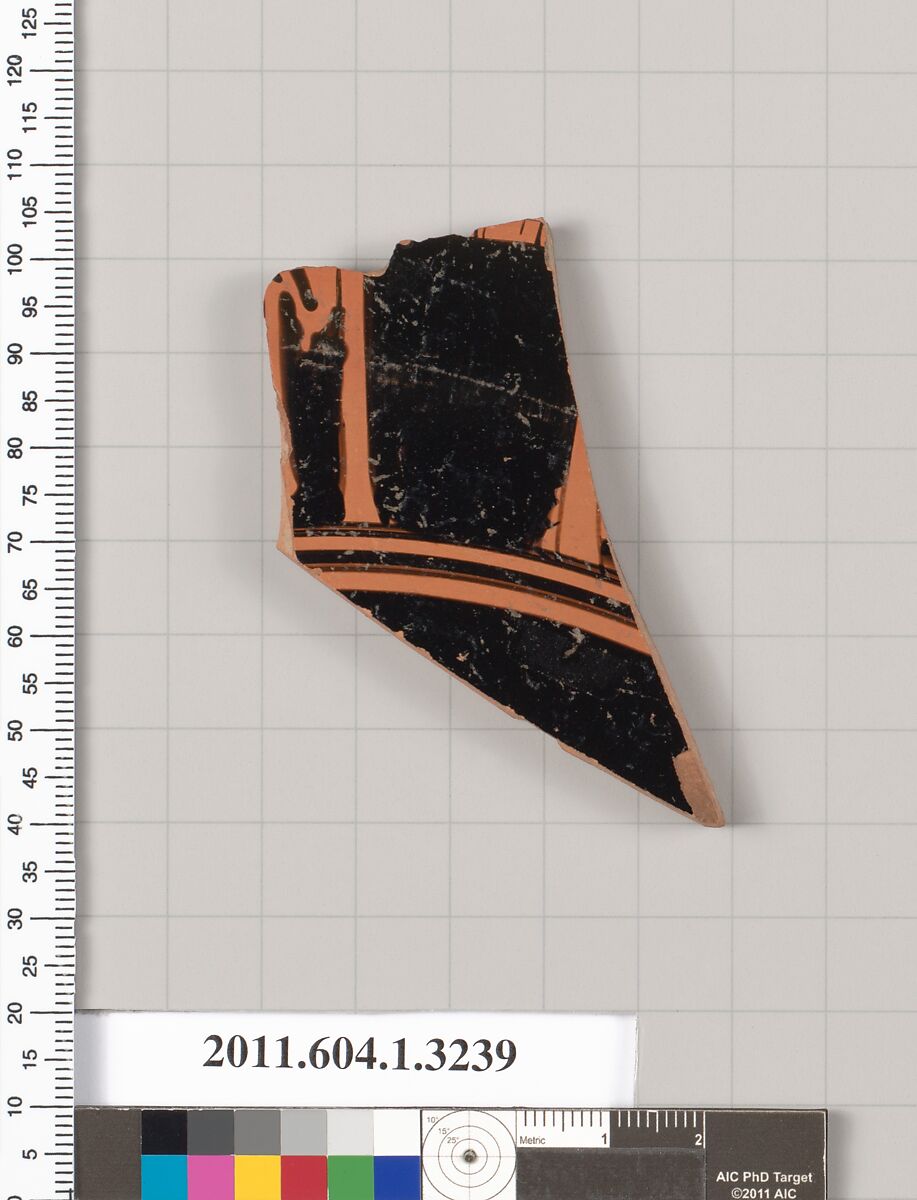 Terracotta fragment of a kylix (drinking cup), Terracotta, Greek, Attic