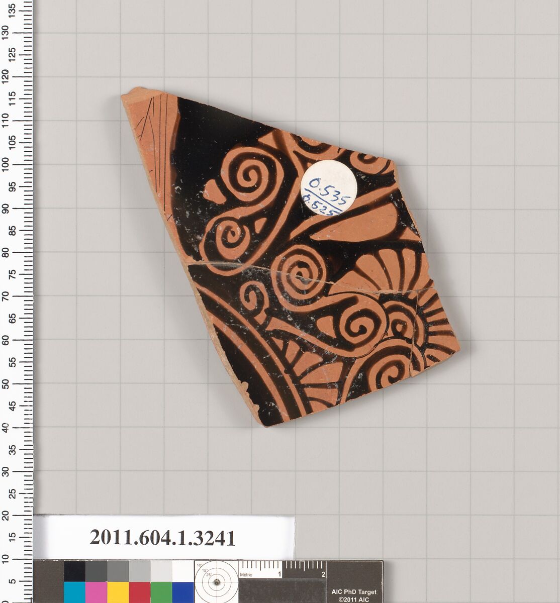Terracotta fragment of a kylix (drinking cup), Terracotta, Greek, Attic
