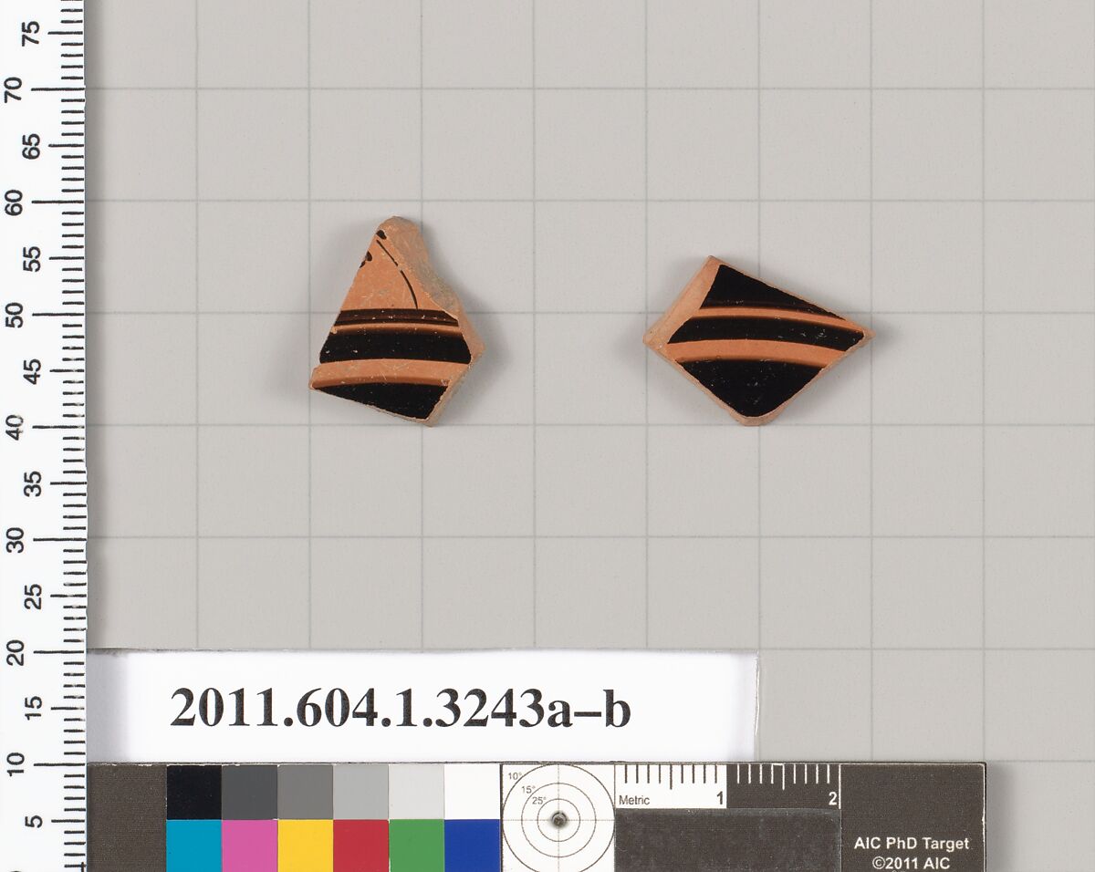 Terracotta fragments of kylikes (drinking cups), Terracotta, Greek, Attic