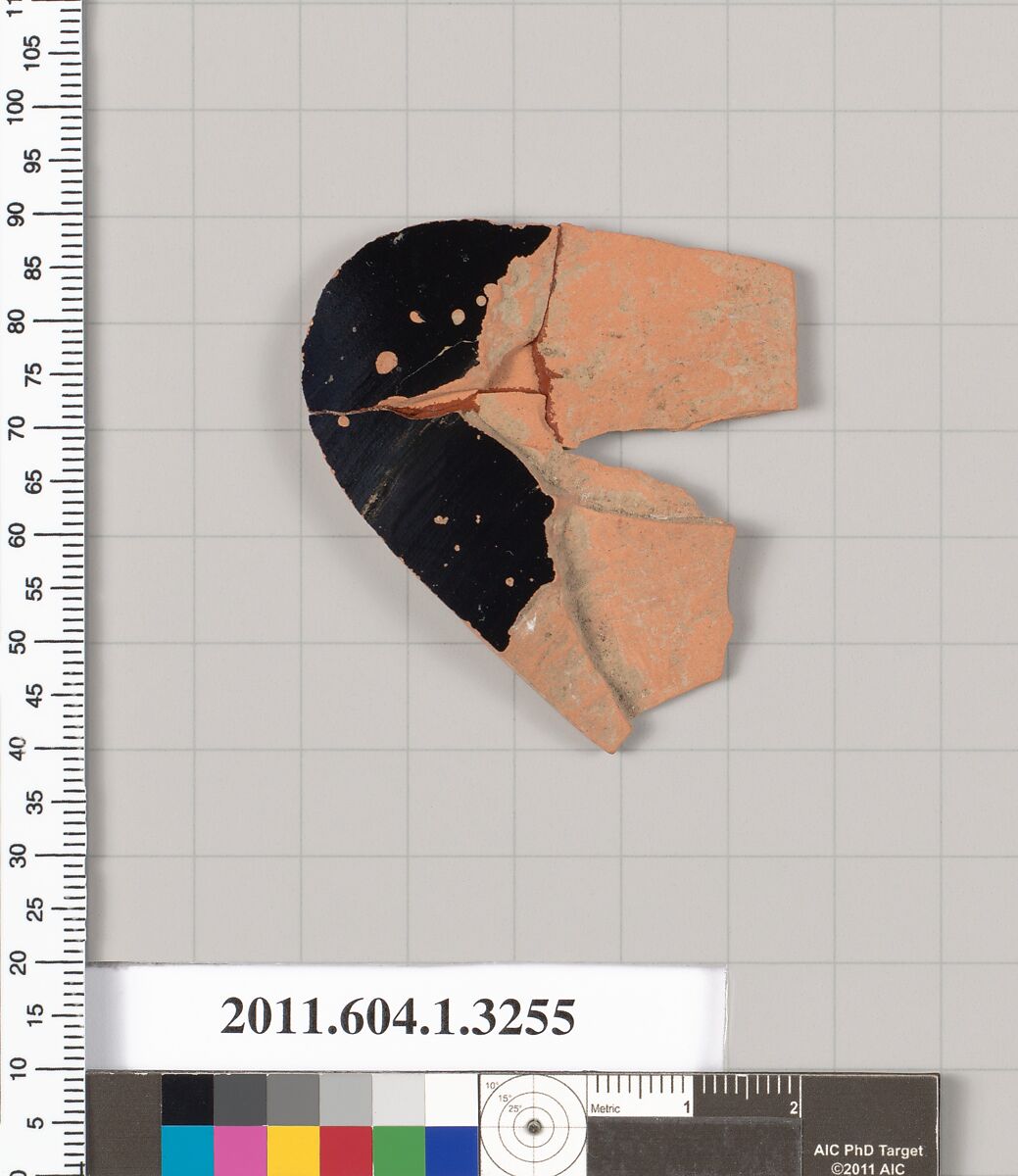Terracotta fragment of a kylix (drinking cup), Terracotta, Greek, Attic